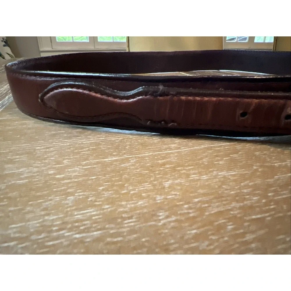 Lands' End Brown Leather Men's Belt with Brass Buckle